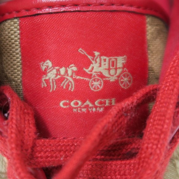 Coach Empire Outline Canvas Sneakers - Tan & Red - Picture 8 of 13